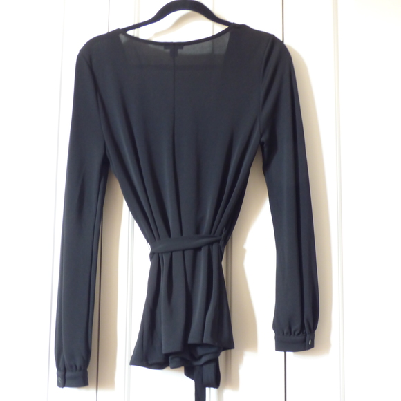 Ann Taylor Wrap Top with Tie in Black - Picture 2 of 2